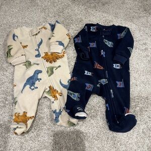 Carter’s Baby Boy Fleece Sleepers Newborn Bundle Dinosaur & Sports